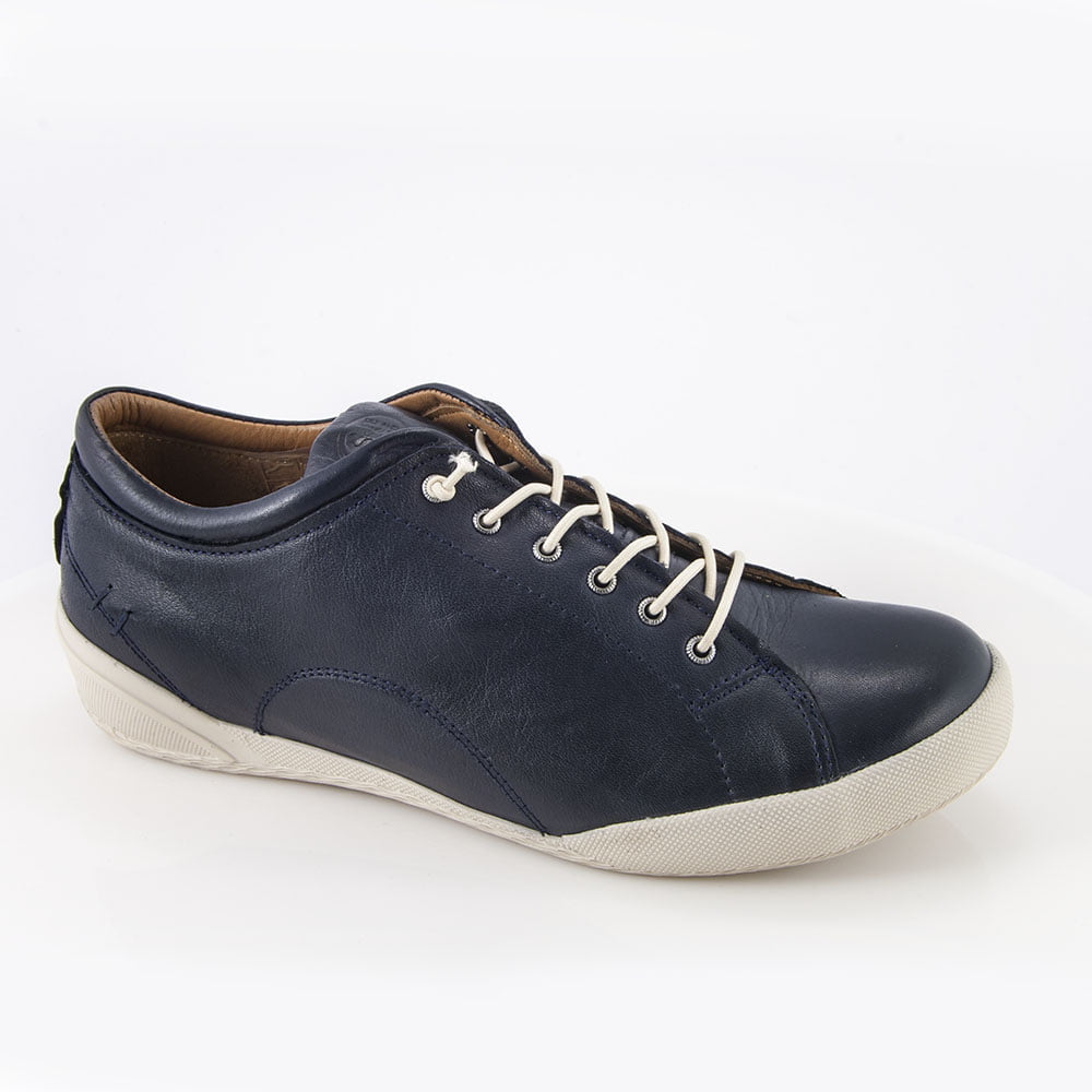 Γυναικείο Δερμάτινο Ανατομικό Sneaker με ελαστικά κορδόνια (Χρώμα Navy ) - Safe Step 18403
