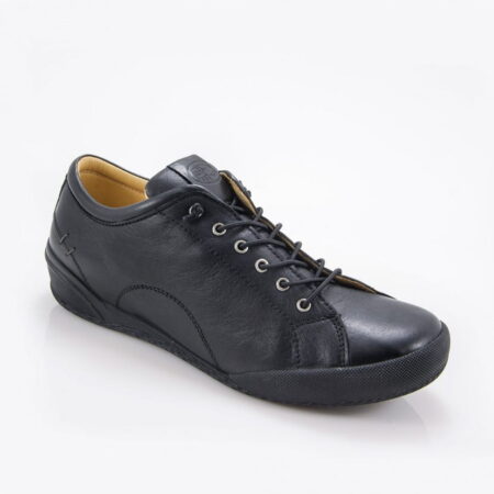 Γυναικείο Δερμάτινο Ανατομικό Sneaker με ελαστικά κορδόνια (Χρώμα Μαύρο ) - Safe Step 18403 black