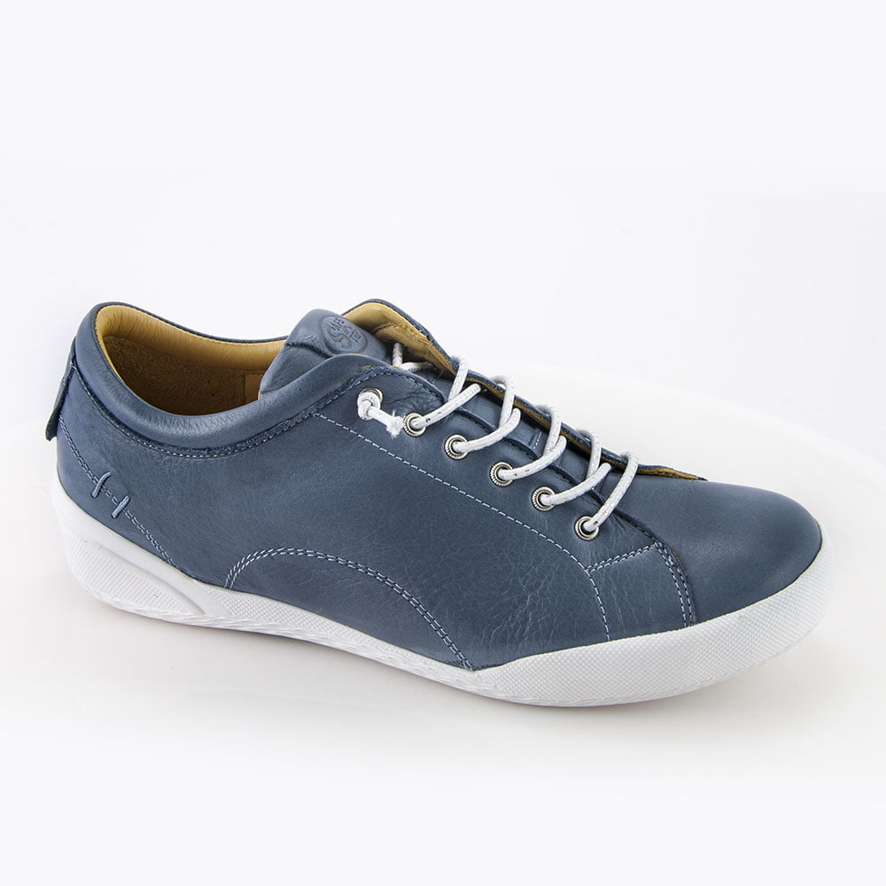 Γυναικείο Δερμάτινο Ανατομικό Sneaker με ελαστικά κορδόνια (Χρώμα Μπλε άναρ ) - Safe Step 18403 S