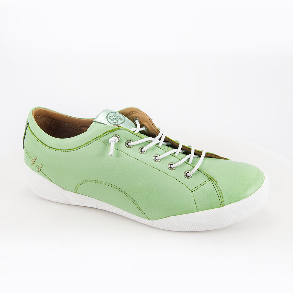 Γυναικείο Δερμάτινο Ανατομικό Sneaker με ελαστικά κορδόνια (Χρώμα Πράσινο) - Safe Step 18403 green