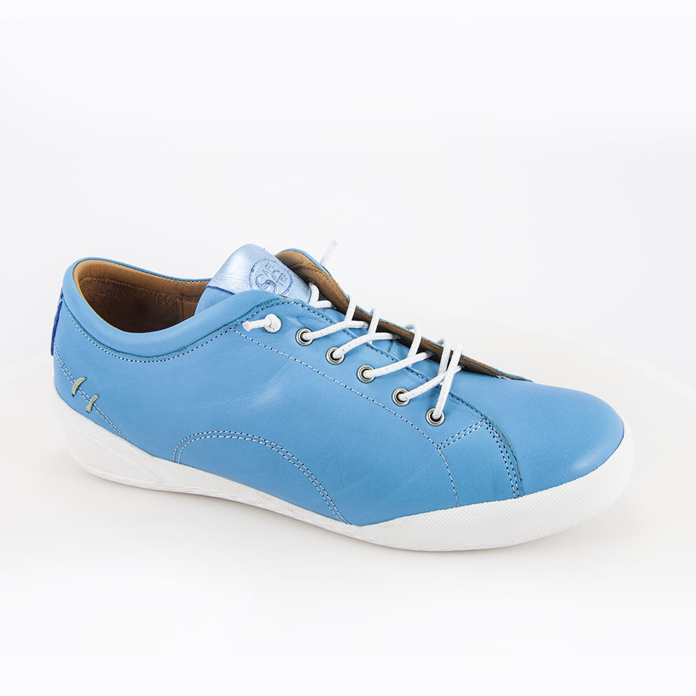 Γυναικείο Δερμάτινο Ανατομικό Sneaker με ελαστικά κορδόνια (Χρώμα Turquoise) - Safe Step 18403 S horizon blue