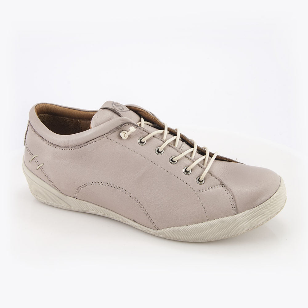 Γυναικείο Δερμάτινο Ανατομικό Sneaker με ελαστικά κορδόνια (Χρώμα New Stone) - Safe Step 18403