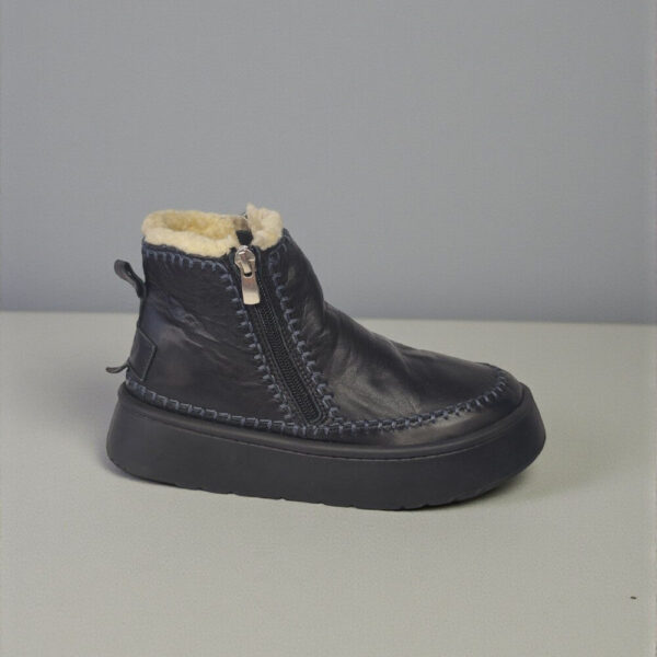 Γυναικείο Δερμάτινο Ανατομικό Fluffy Μποτάκι με Φερμουάρ - Hellow Comfort 5529 black