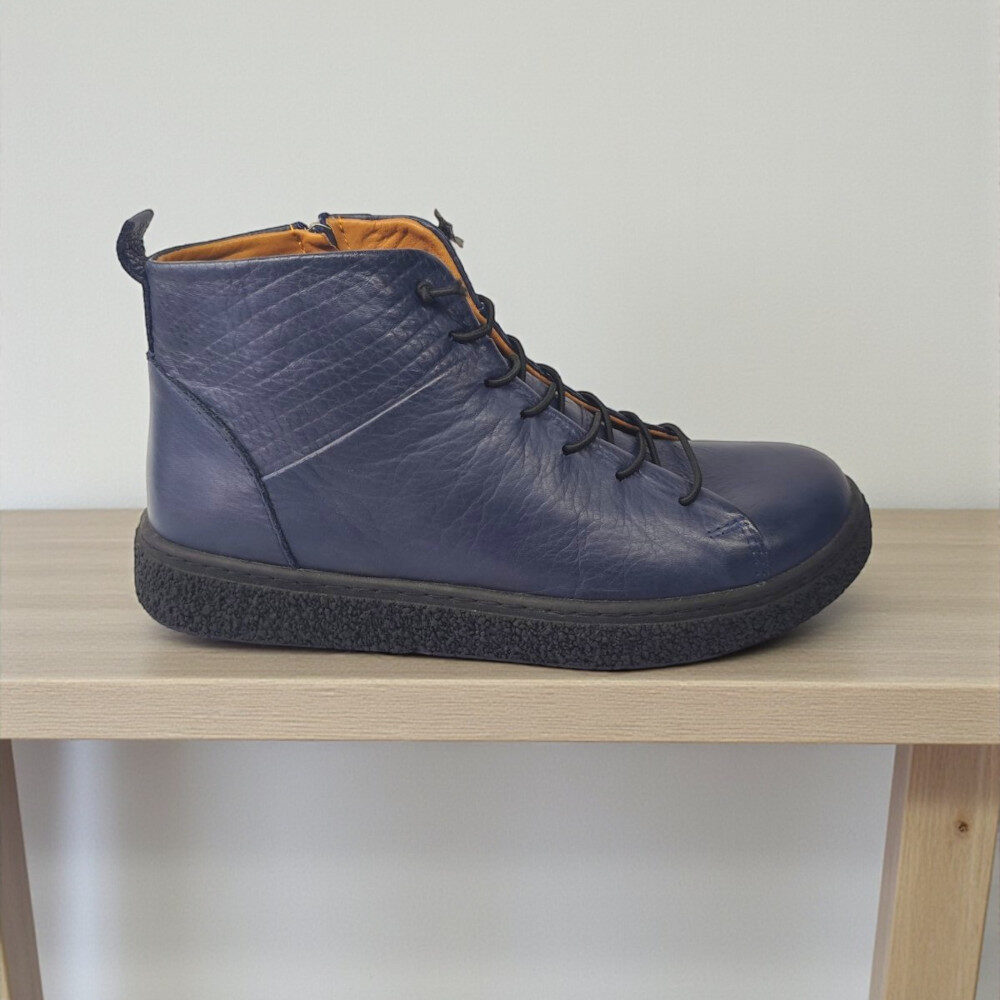 Γυναικείο Δερμάτινο Ανατομικό Μποτάκι με Ελαστικό Κορδόνι και Φερμουάρ Deep Ocean