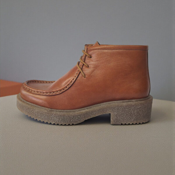 Γυναικείο Δερμάτινο Ανατομικό Μποτάκι με Φερμουάρ & Τακούνι taba