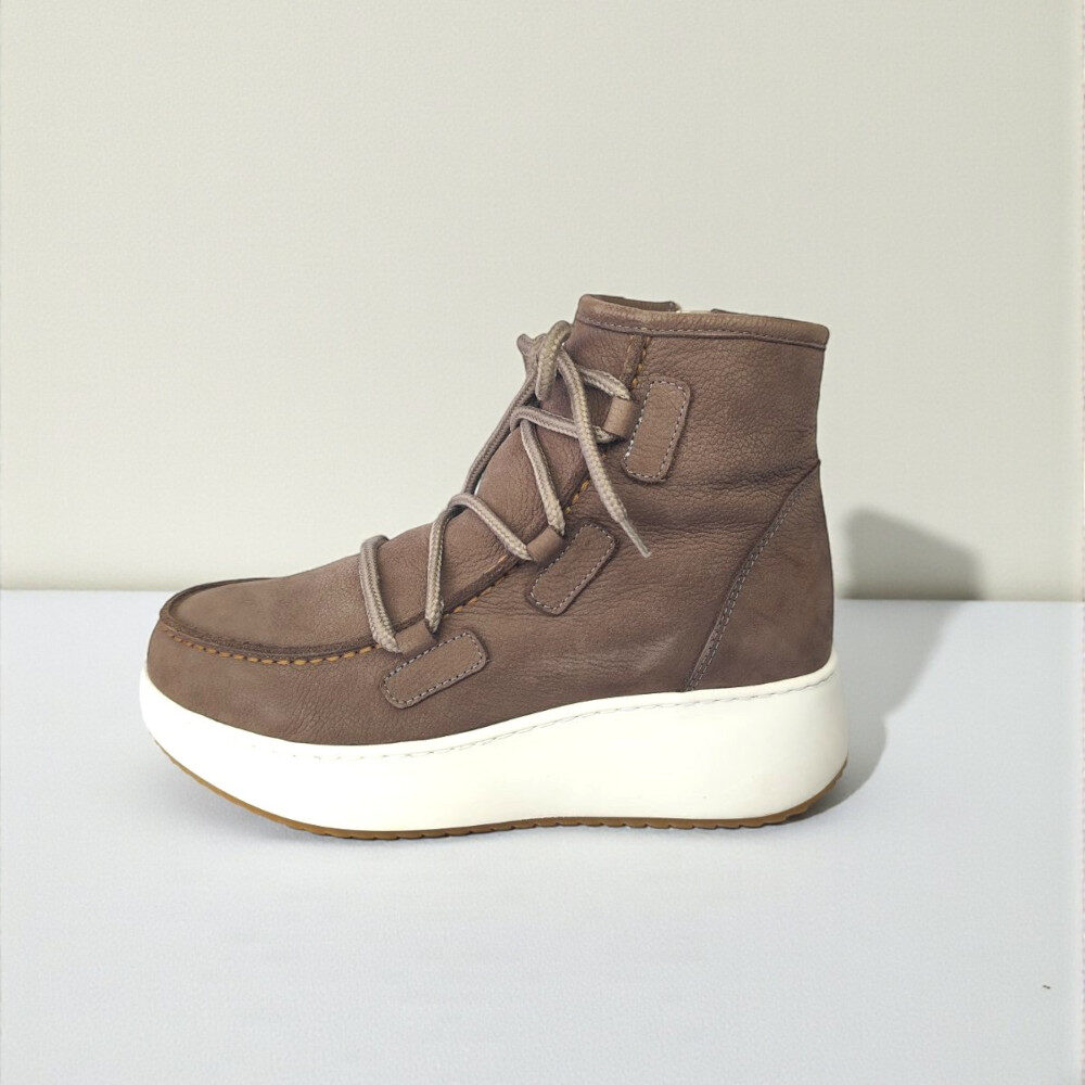 Γυναικείο Δερμάτινο Ανατομικό Fluffy Μποτάκι με Κορδόνι ,Φερμουάρ & Πλατφόρμα vison nubuck