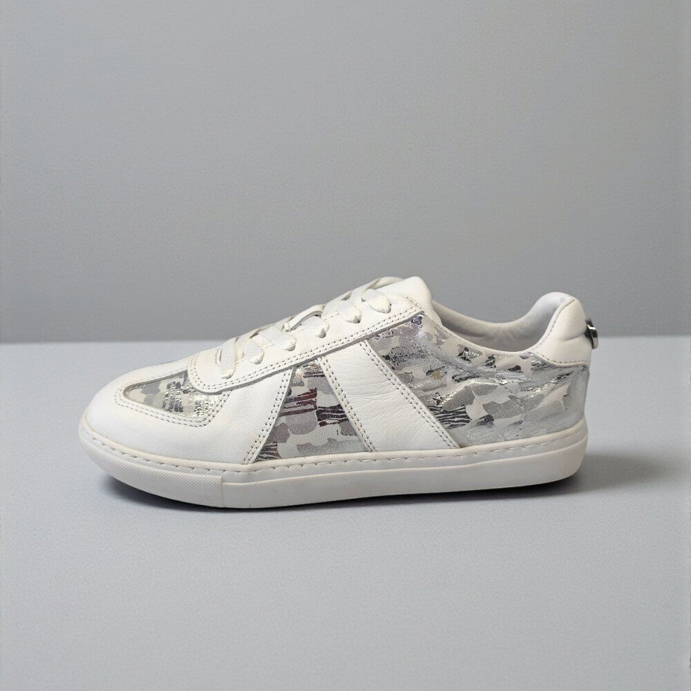 Γυναικείο Δερμάτινο Ανατομικό Sneaker με Κορδόνι white/silver