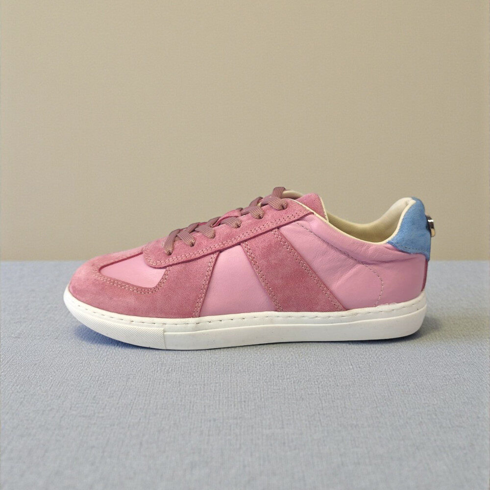Γυναικείο Δερμάτινο Ανατομικό Sneaker με Κορδόνι pink