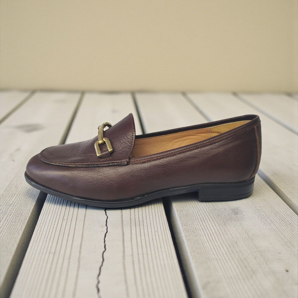 Γυναικείο Δερμάτινο Ανατομικό Loafer με Αγκράφα dark brown