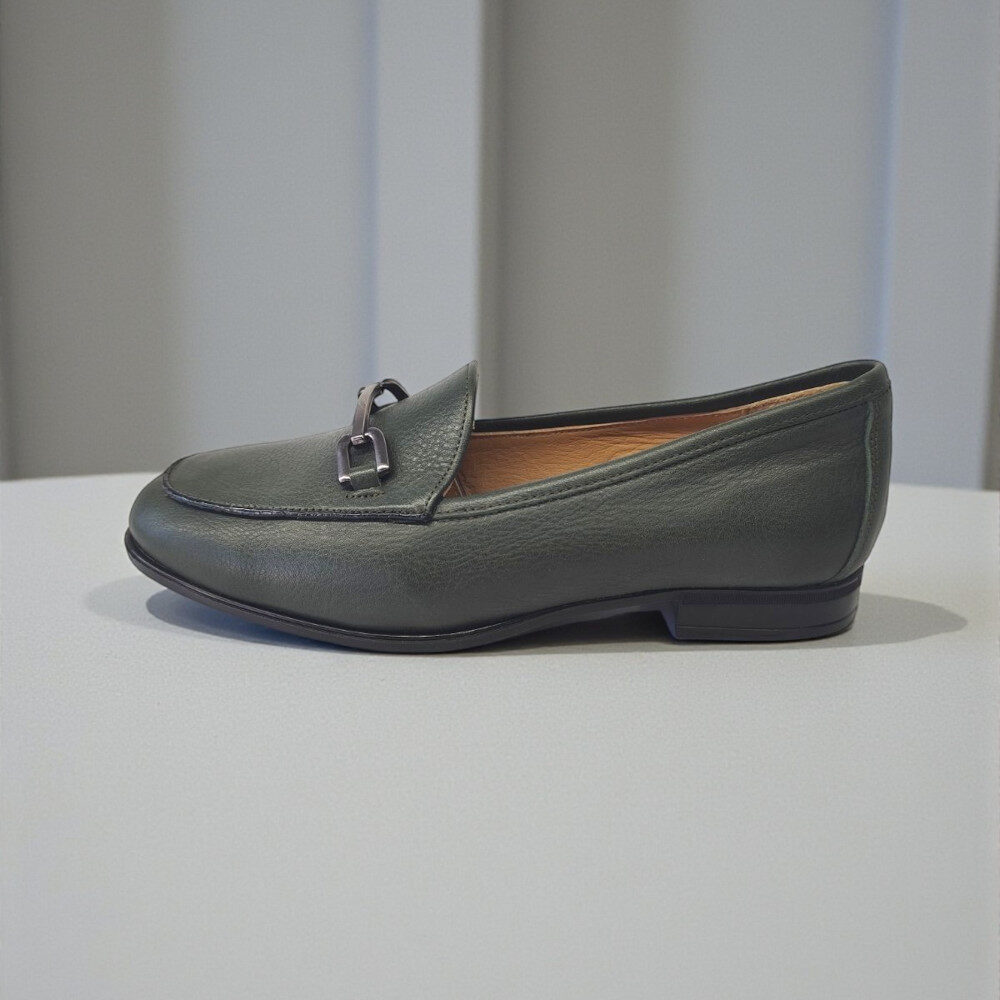 Γυναικείο Δερμάτινο Ανατομικό Loafer με Αγκράφα forest