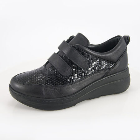 Γυναικείο Δερμάτινο Ανατομικό Sneaker με velcro - Safe Step 23300 μαύρο